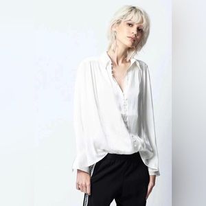 NWT Zadig & Voltaire Trent Button-front White Satin Shirt